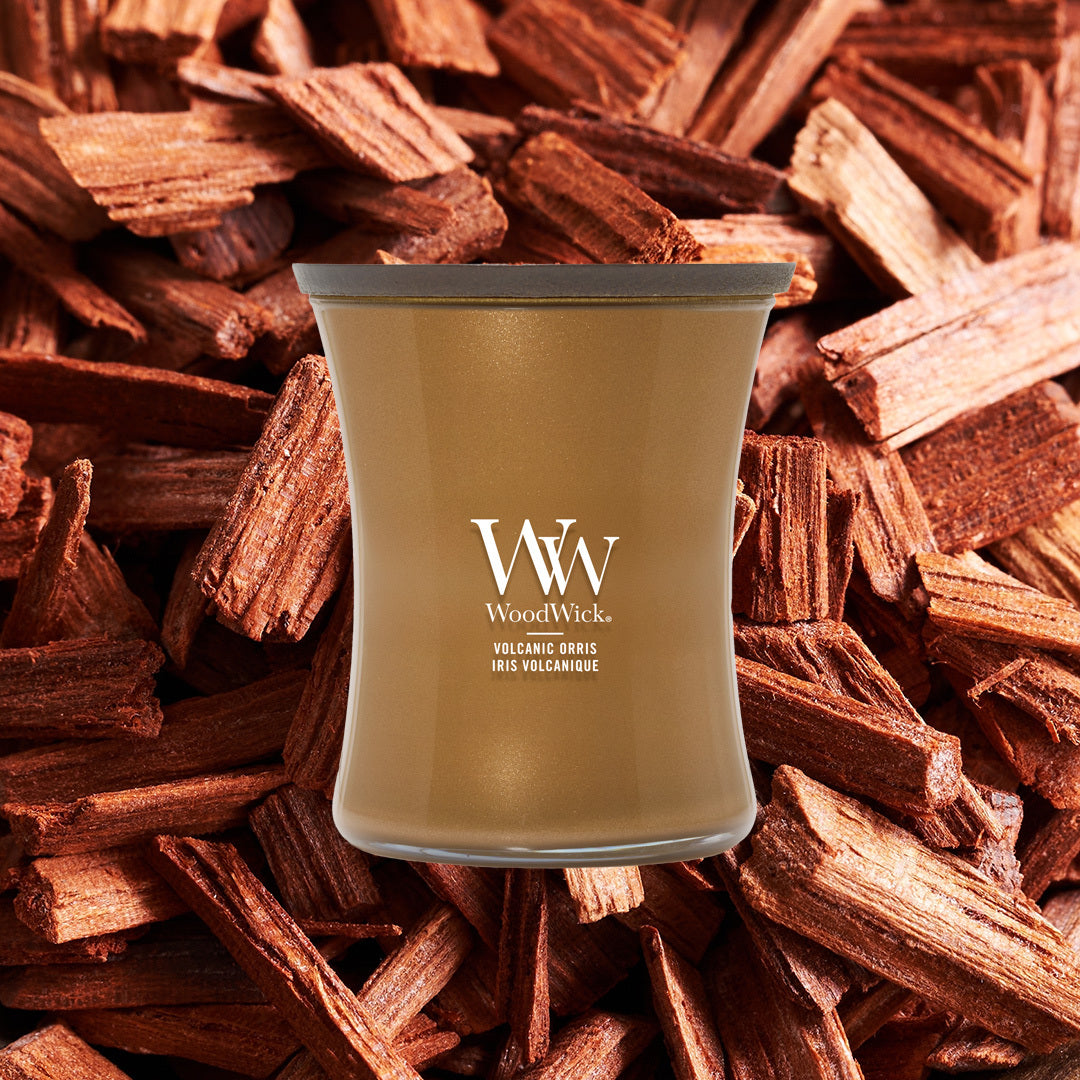 WoodWick Precious Metals Medium Candle – Volcanic Orris Copper