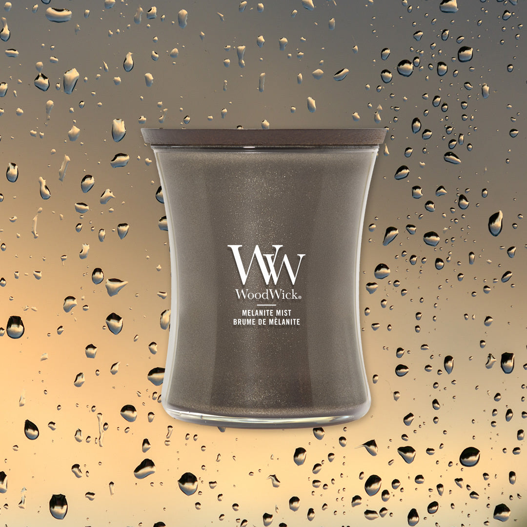 WoodWick Precious Metals Medium Candle – Melanite Mist Gunmetal