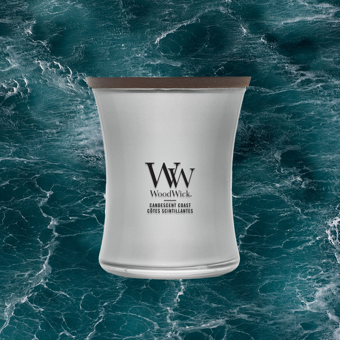 WoodWick Precious Metals Medium Candle – Candescent Coast Silver