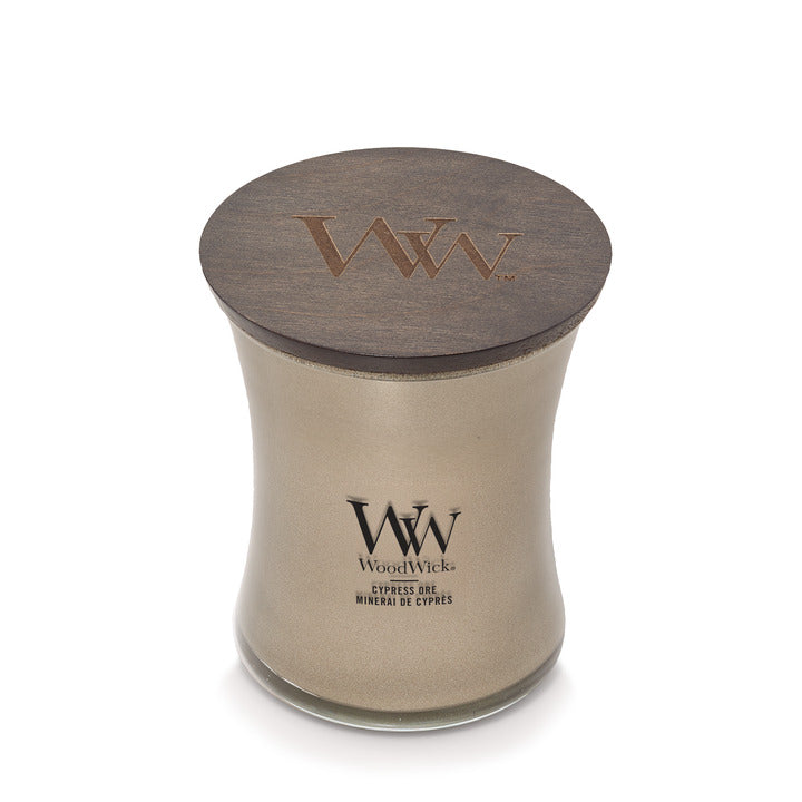 WoodWick Precious Metals Medium Candle – Cypress Ore Warm Nickel