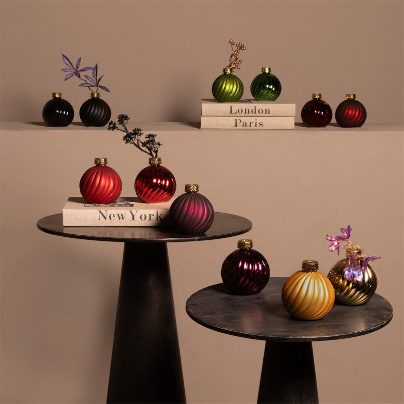 Kerstbalset Stripe Paars Ø10 cm