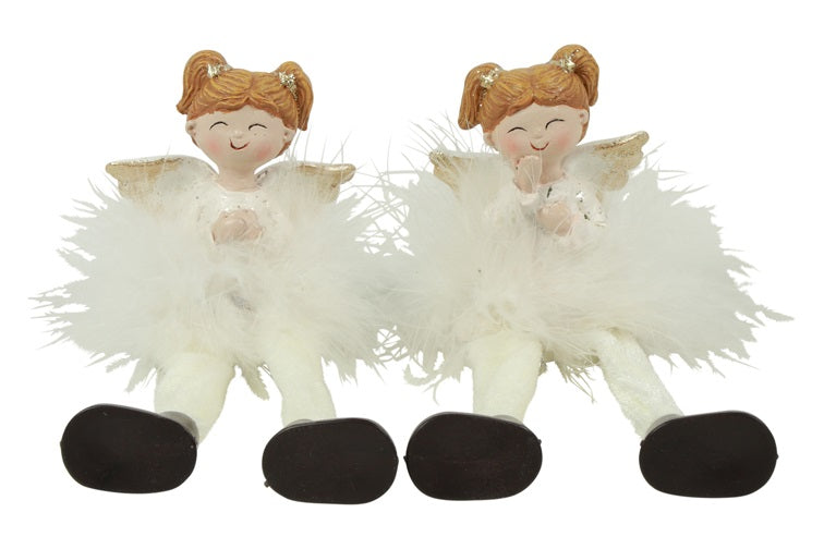 Decoratieve engel Fenny met bungelbenen - wit