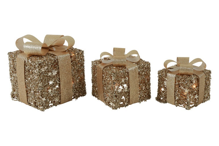 LED cadeausnoer Elva - glimmend goud - set van 3