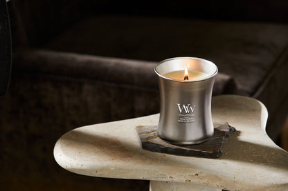 WoodWick Precious Metals Medium Candle – Melanite Mist Gunmetal