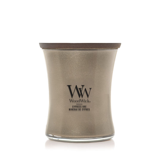WoodWick Precious Metals Medium Candle – Cypress Ore Warm Nickel