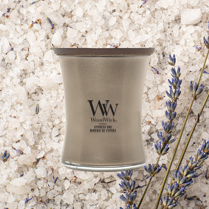 WoodWick Precious Metals Medium Candle – Cypress Ore Warm Nickel