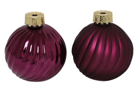 Kerstbalset Stripe Paars Ø10 cm