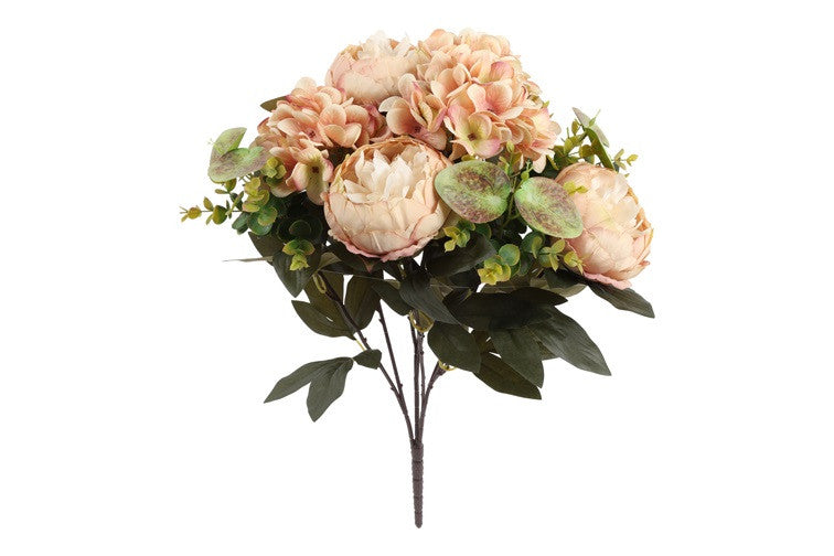 Kunst boeket Peony Hydrangea zalm