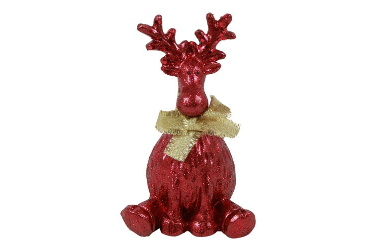 Zittend rendier Hille met strik - cerise