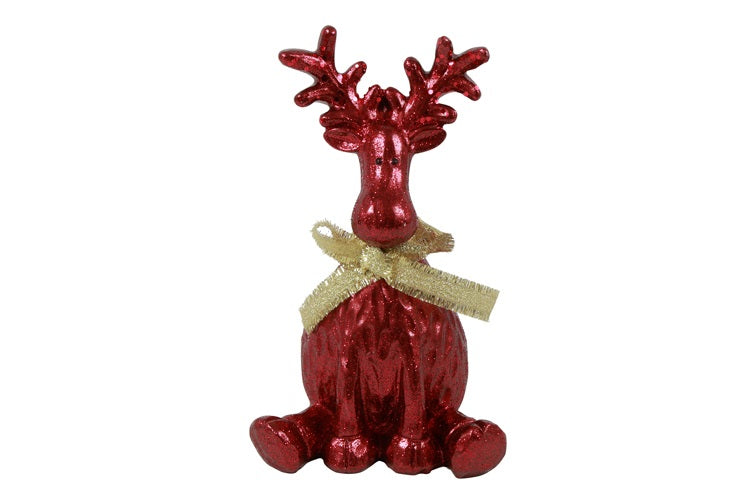 Zittend rendier Hille met strik - cerise