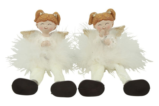 Decoratieve engel Fenny met bungelbenen - wit