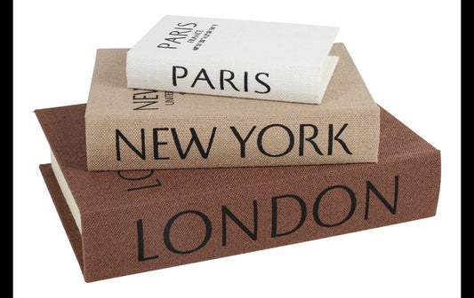 Boekvormige opbergboxen New York, Paris & Londen – set van 3, veelkleurig