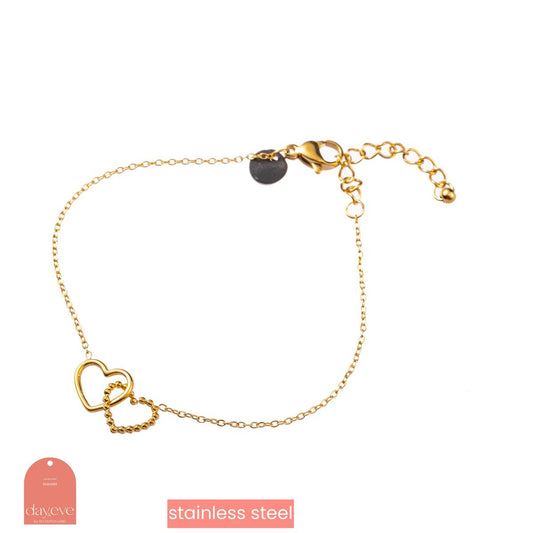 Double Heart Bracelet - 14K